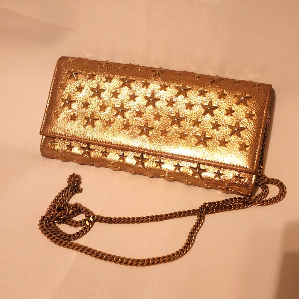 Jimmy Choo Gold Star-Studded Chain Clutch